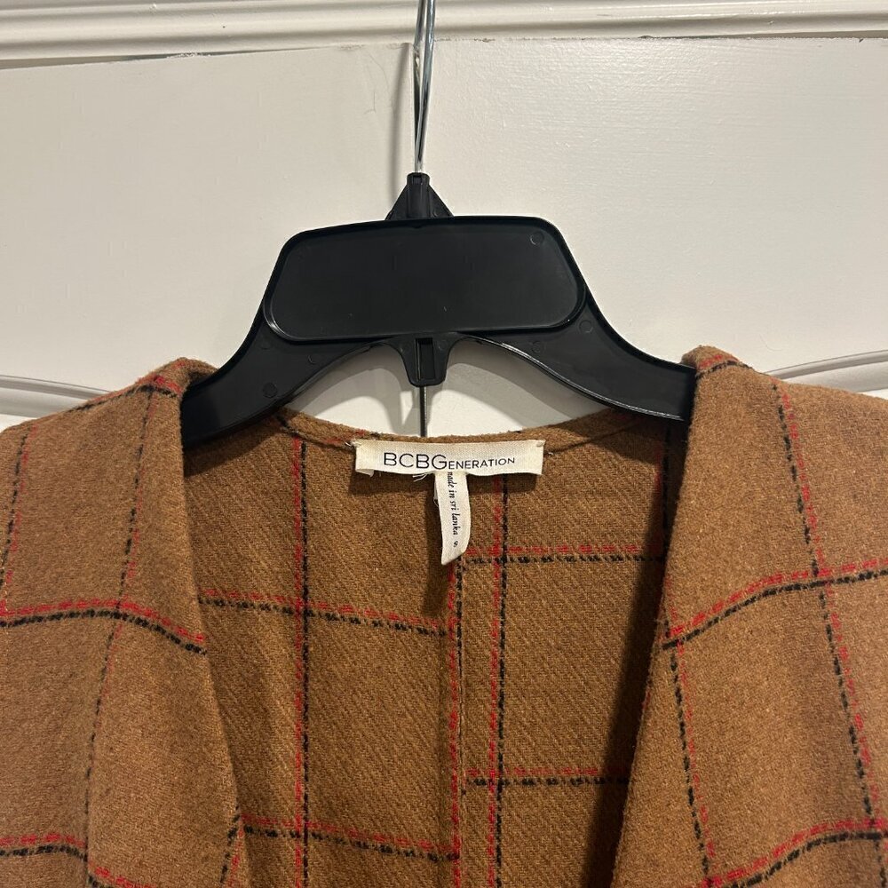 BCBGeneration Carmel Plaid Long Faux-Wool Tie Vest Shacket Women’s Size Small - Picture 3 of 10